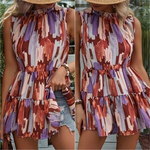 Brooke Mosaic Mock Neck Blouse